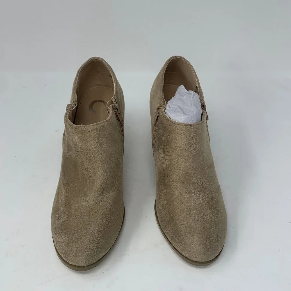 Journee Collection Sanzi Low Cut Booties Womens 7 Taupe Vegan Suede Zipper S0757